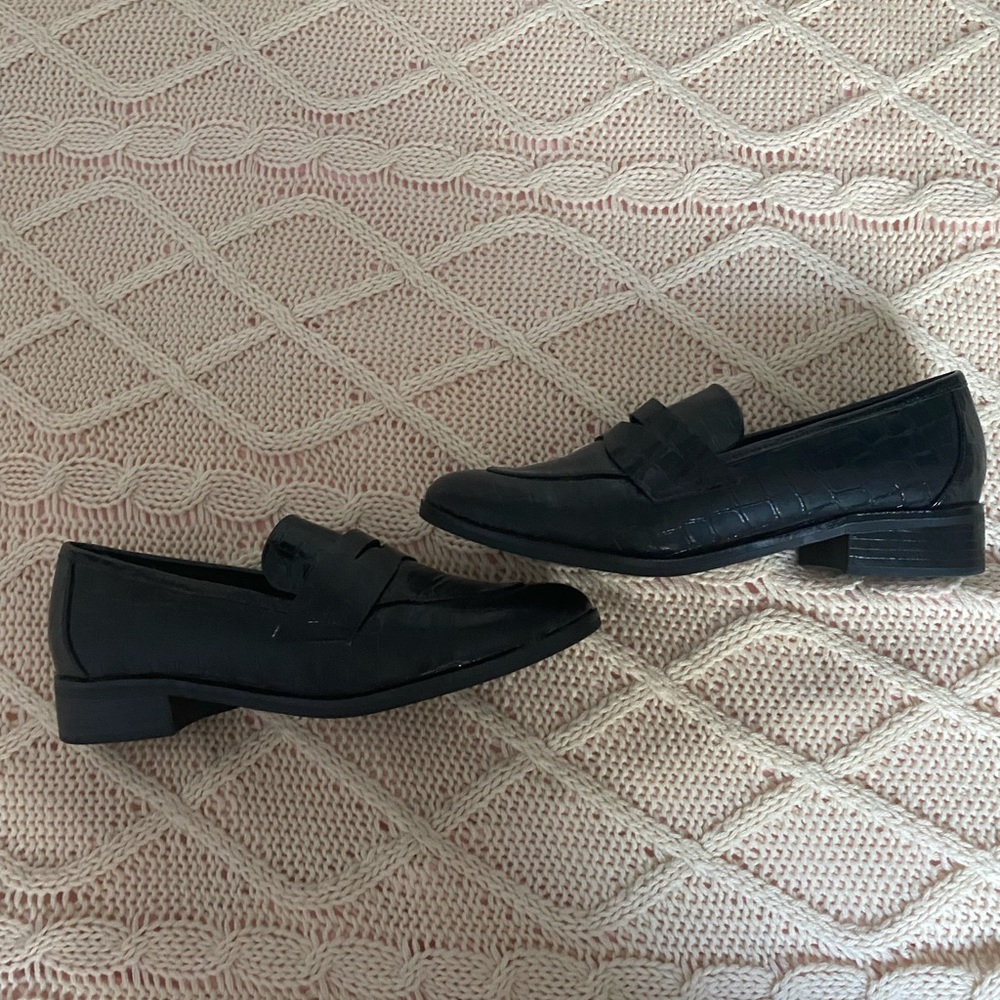 Aldo Black Patent Croc Loafers